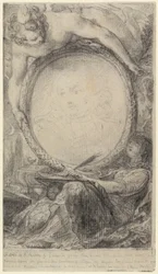 Allegorischer Rahmen mit einem Genius und einer verschleierten Frau, die schreibt, um 1769
