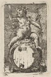 Der kleine Bacchus reitet auf einem Weinfass