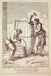 Böttcher bei der Arbeit, Gravur von Gaetano Gherardo Zompini aus Die Künste des Alltagslebens in der Stadt Venedig, Italien