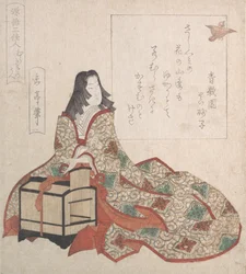 Lady Murasaki lässt einen Vogel aus einem Käfig frei, 19. Jahrhundert