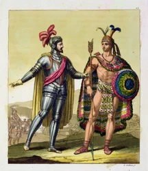 Die Begegnung zwischen Hernando Cortes und Montezuma II, aus 