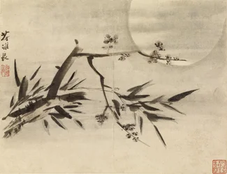 Bambus, Pflaumenblüten und Mond