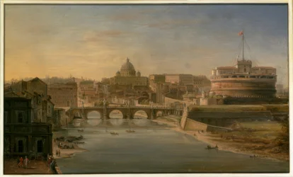 Rom: Blick auf den Tiber nach Süden mit der Engelsburg und dem Petersdom in der Ferne