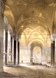 Hagia Sophia, Tafel 7: Eingang zum Kirchenschiff, graviert von Louis Haghe, veröffentlicht 1852