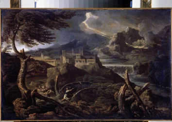 Landschaft mit Blitz