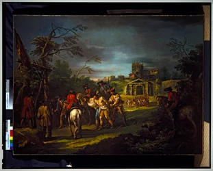 Ein Paar Genreszenen: eine Schlacht und Geiseln, undatiert