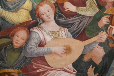 Detail der Himmelfahrt der seligen Jungfrau, bekannt als "Der Chor der musizierenden Engel", Kuppel des Querschiffs, ab 1534