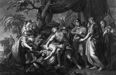 Achilles beklagt den Tod des Patroklos, gestochen von Domenico Cunego, 1764