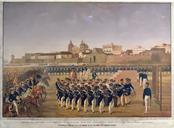 Die Erschießung von Pantaleon German de Ribon und seinen 8 Gefährten in Cartagena am 24. Februar 1816