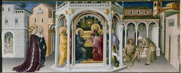 Altarbild der Anbetung der Könige: Detail der Darstellung im Tempel