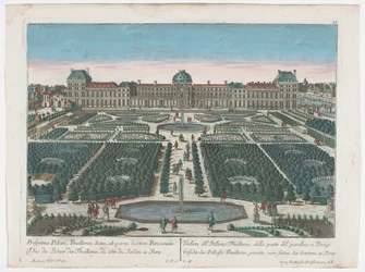 Ansicht des Palais des Tuileries in Paris vom Jardin des Tuileries aus gesehen