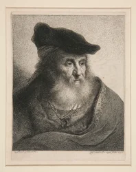 Kopf eines bärtigen Mannes mit Samtkappe