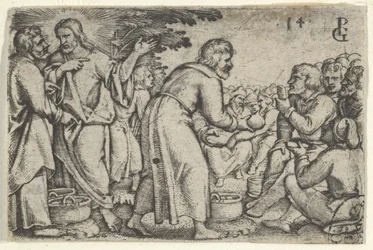 Das Wunder der Brotvermehrung, aus der Geschichte von Christus, 1534-35