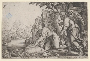 Tobiolus fängt den Fisch, aus der Geschichte von Tobias