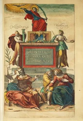 Frontispiz von Band IV mit allegorischen Figuren aus Civitates Orbis Terrarum von Georg Braun