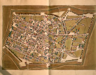 Lucca, aus Civitates Orbis Terrarum von Georg Braun und Franz Hogenberg, Gravur