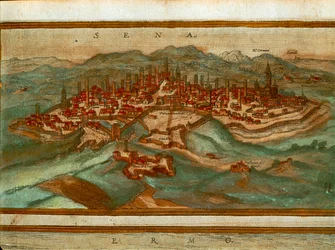 Karte von Siena aus Civitates Orbis Terrarum von Georg Braun