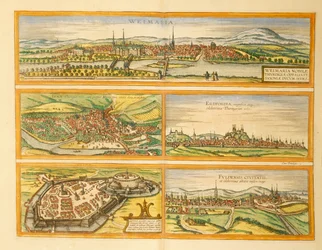 Karte von Weimar, Jena, Erfurt, Gotha und Fulda aus Civitates Orbis Terrarum