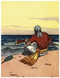 Ein Pirat verlässt eine einsame Insel und blickt auf die Horizontlinie Illustration aus „The Boys Books of Pirates“ von George Albert Williams (1875-1932) 1914