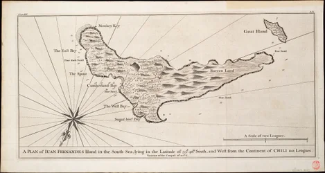Plan der Insel Juan Fernández im Südpazifik, ca. 1750