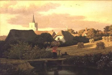 Landschaft mit Heuhaufen