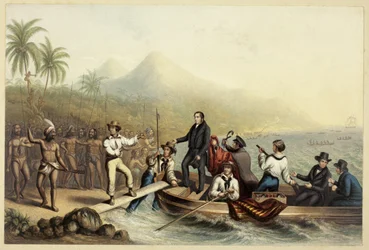 Die Aufnahme von Rev. J. Williams in Tanna in den Südseeinseln, am Tag vor seiner Ermordung