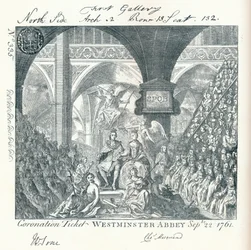 Gravierte Eintrittskarte für die Krönungszeremonie von George III in der Westminster Abbey 1761