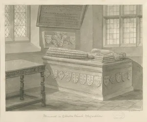 Ellastone Kirche - Denkmal für Sir John Fleetwood: Sepia-Zeichnung, 1841
