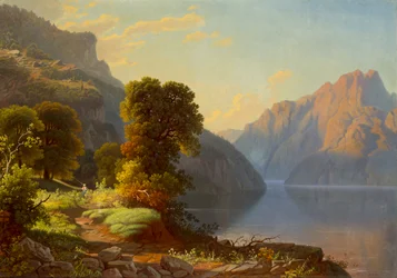 Blick auf einen See in den Bergen