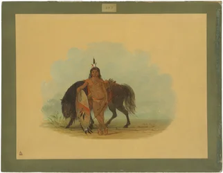 Ein Cheyenne-Krieger lässt sein Pferd ruhen