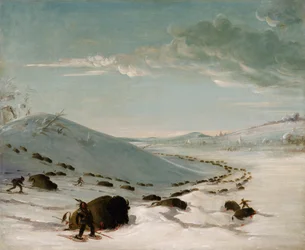 Büffeljagd im Winter, Indianer auf Schneeschuhen, 1832-1833