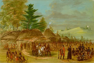 Häuptling der Taensa-Indianer empfängt La Salle. 20. März 1682, 1847-1848