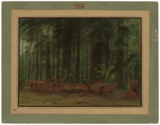 Ausgrabung eines Kanus - Nayas-Indianer