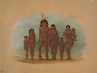 Lengua-Häuptling, seine zwei Frauen und vier Kinder