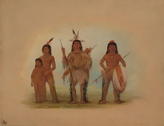 Spokan-Häuptling, zwei Krieger und ein Junge, 1855-1869