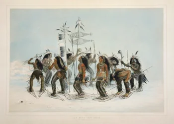 Der Schneeschuh-Tanz, veröffentlicht 1845, Farblithographie