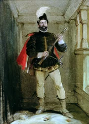 Hamilton von Bothwellhaugh kurz vor dem Schuss auf den Regenten Murray in Linlithgow, am 23. Januar 1570