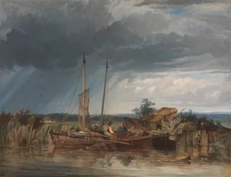 Zwei Fischerboote am Ufer von Binnengewässern