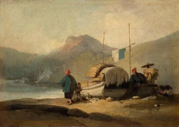 Chinesische Szene, Boote am See