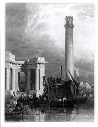 Der Schießturm und die Waterloo-Brücke, graviert von G. Cooke