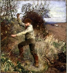 Junge schneidet eine Hecke, 1890