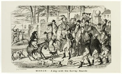März - Ein Tag mit den Surrey-Hunden aus George Cruikshanks Stahlradierungen für The Comic Almanacks: 1835-1853