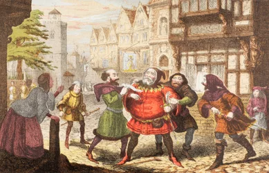 Mrs. Quickly lässt Sir John Falstaff in Henry IV, Teil 2 verhaften