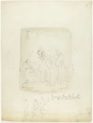 Blatt mit Skizzen und Selbstporträt
