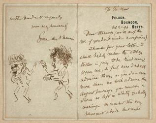 Brief mit Zeichnung von Whistler, der Du Maurier bedroht