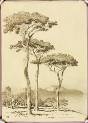 Ohne Titel (Übertragungszeichnung für „Capri von Sorrent aus“)