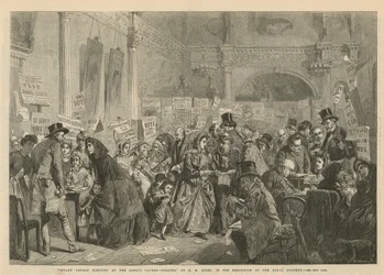 Wahl des Waisenbabys im London Tavern (Stich)