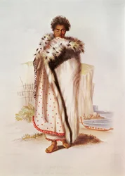 Rangitakina, ein Häuptling der Bay of Plenty an der Ostküste, Illustration aus New Zealand Illustrated, graviert von W. Hawkins, ca. 1845