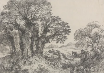 Landschaft mit Eseln