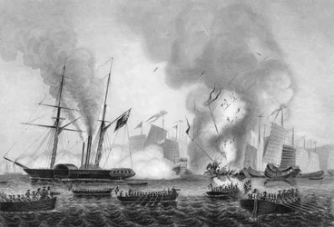 Die Zerstörung des chinesischen Kriegsschiffs in der Ansons Bay, 7. Januar 1841
